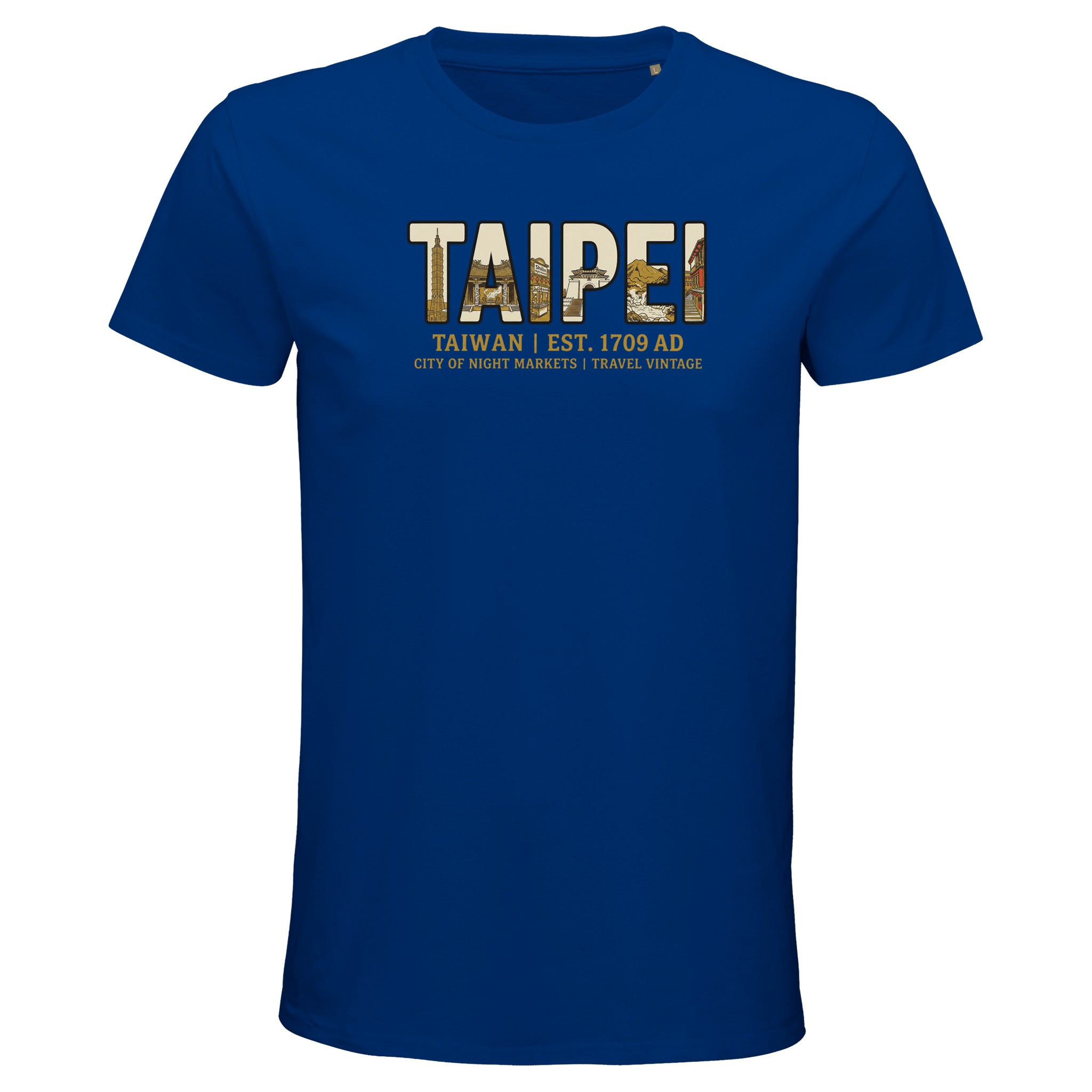 T-shirt Taipei homme bio ajusté ville nocturne, coloris Royal Blue