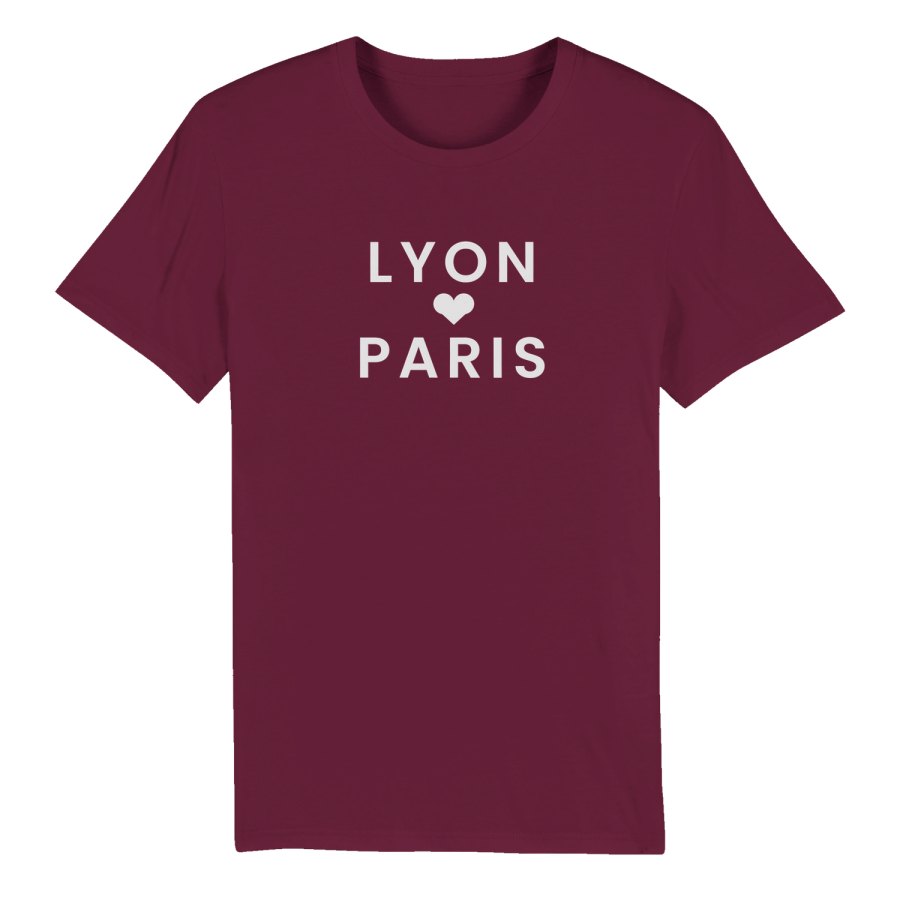 T-shirt bordeaux imprimé Lyon, un cœur, Paris